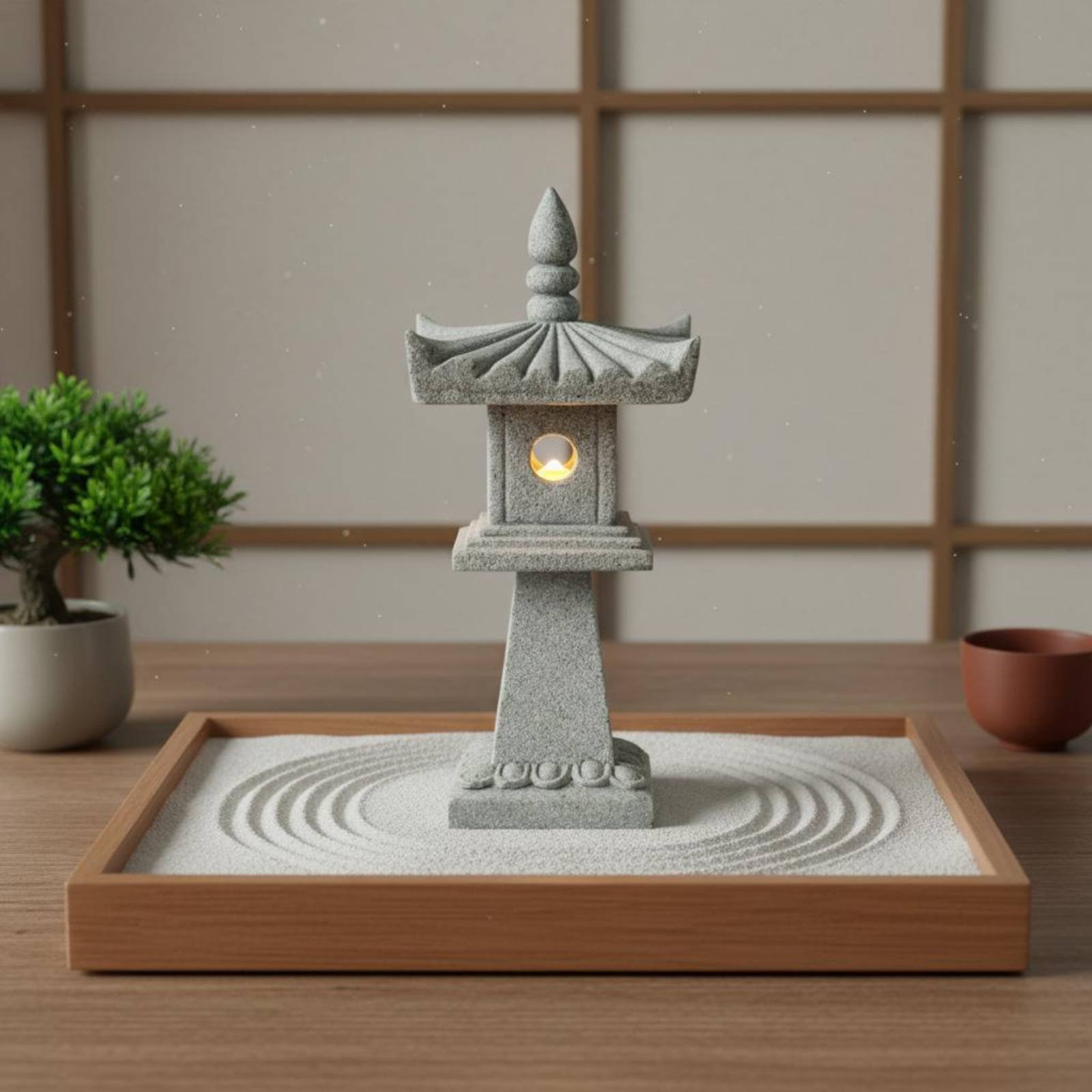Japanese Garden Bonsai - Miniature Stone Lantern Antique Finish Bonsai