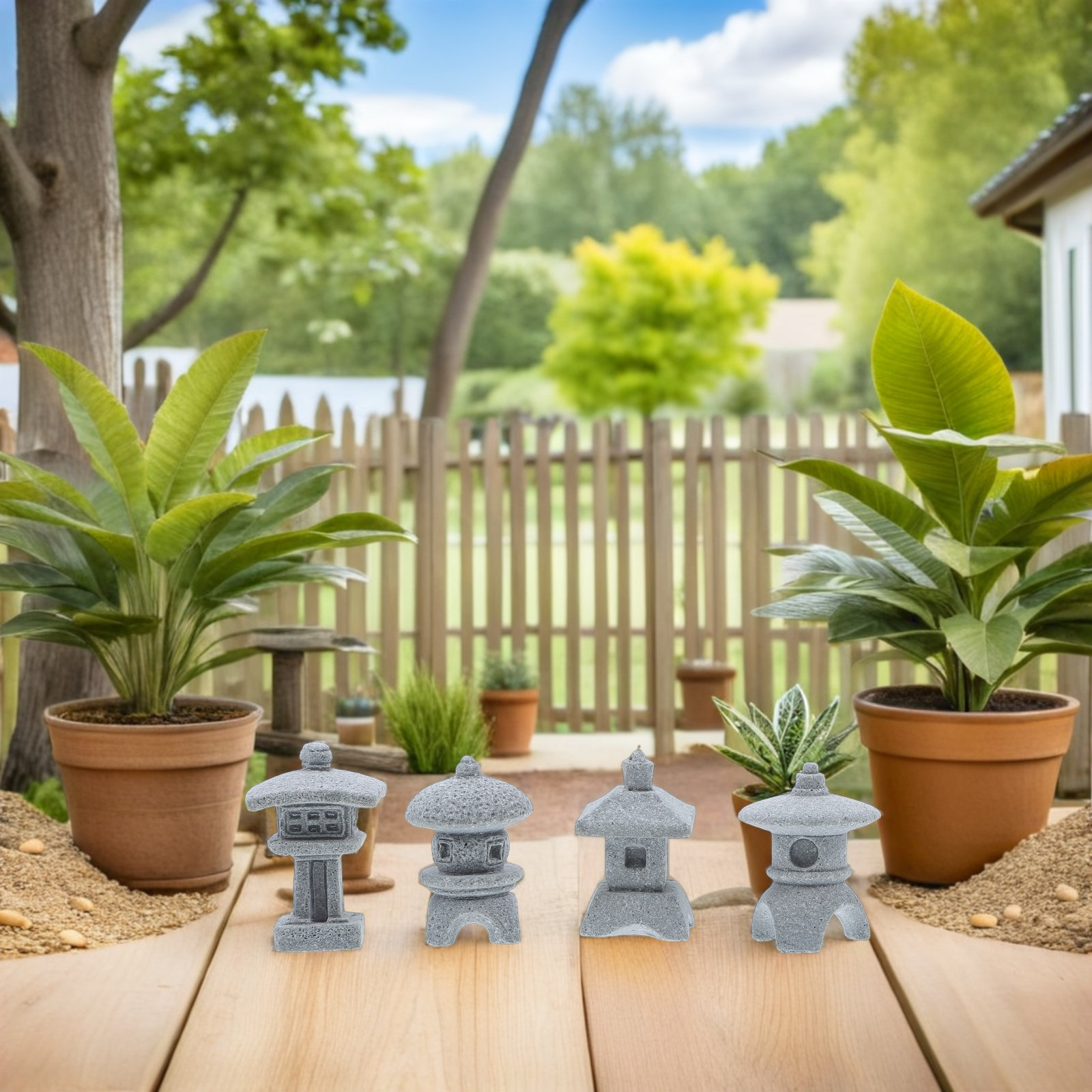 Mini Bonsai Zen Garden - 4Pcs Mini Pavilion Statue High Simulation