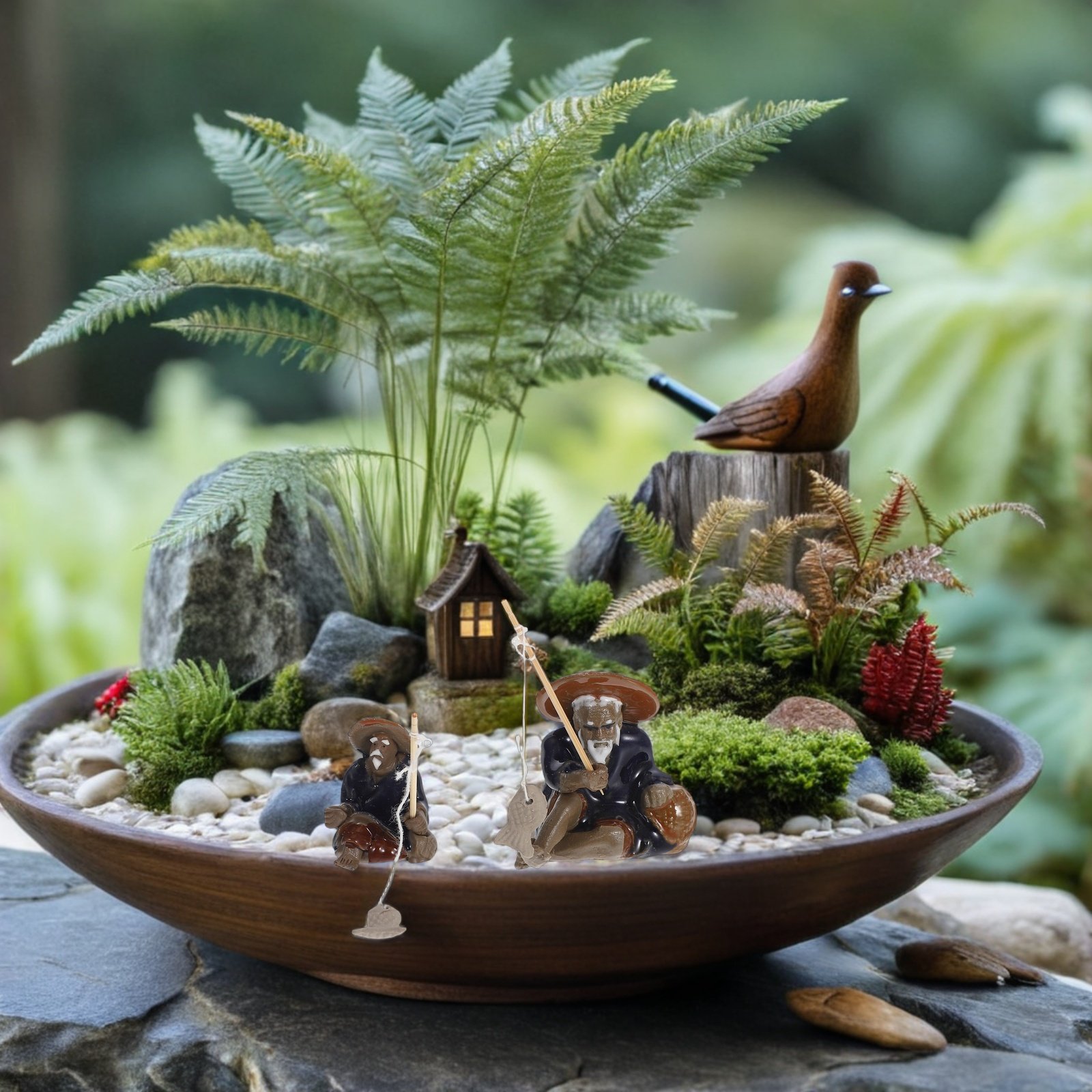 2 Pcs Zen Garden Fisherman Min - đánh giá và giá Mini Bonsai Zen Garden