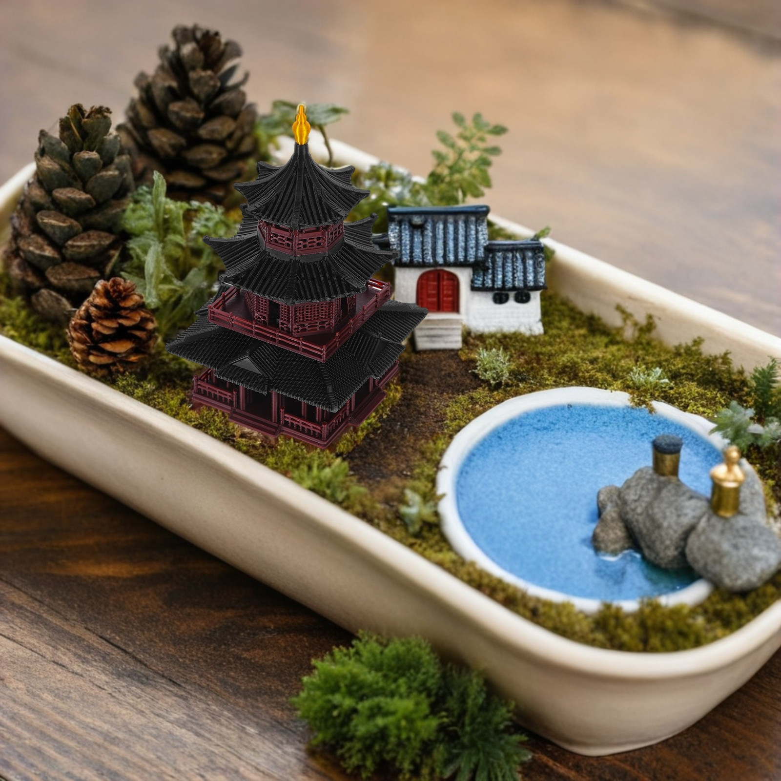 Handmade Asian Zen Pagoda Scul - đánh giá và giá Mini Bonsai Zen Garden